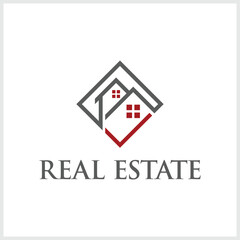 Real Estate logo, Builder logo, Roof Construction logo design vector illustration, minimalist house