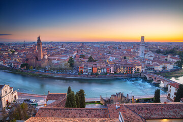 Verona, Italy. Aerial cityscape image of Verona, Italy at sunset.