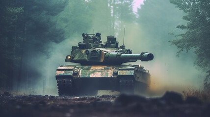 Fototapeta premium Generative AI a focused tank with very detailed camouflage