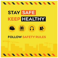 Work Safety Site Board 1x1. Construction, Industrial Workers Safety, Awareness Poster