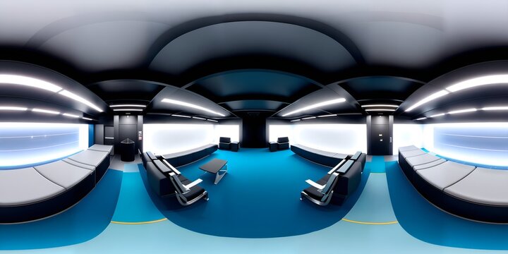 360 degree full panorama blue metallic studio futuristic interior hdri