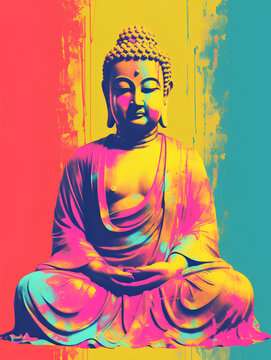 Pop Art Buddha Digital Illustration - Fusion of Serenity and Contemporary Expression