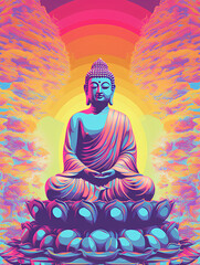 Pop Art Buddha Digital Illustration - Fusion of Serenity and Contemporary Expression