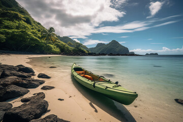 Beautiful paradise beach and sea with kayak boat photography