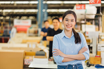 People, warehouse and smile on portrait for teamwork, collaboration and supply chain. Employee, diversity and happy at factory for logistics, manufacturing and delivery or distribution service