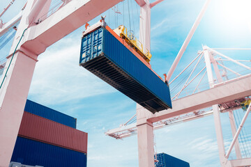 Business Logistics concept,Truck in container depot in import and export area at port,Container...