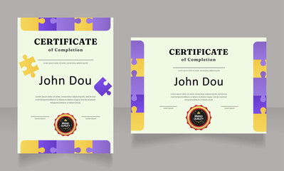Mental health class completion certificate design template set. Vector diploma with customized copyspace and borders. Printable document for awards and recognition. Fraunces Bold font used