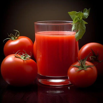 a glass of fresh tomato juice with tomatoes