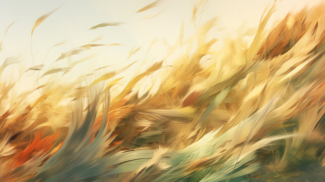 秋のイメージの風になびく草の抽象背景　Generative AI