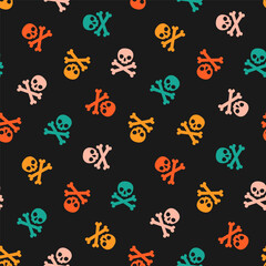 Seamless pattern with colorful halloween skull and black background