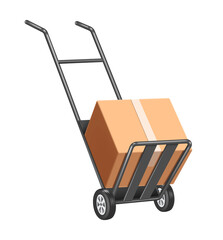 parcel box or cardboard box place on trolley or cart ,3d graphic on transparent for e commerce, delivery, online shopping