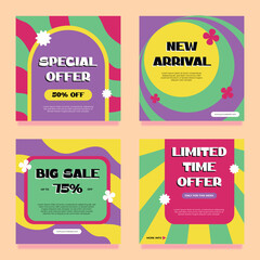 Set of Social Media Template Design Pop Color Sale Offering 