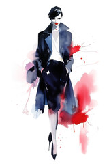 Watercolor woman fashion illustration on white background. Ai generated