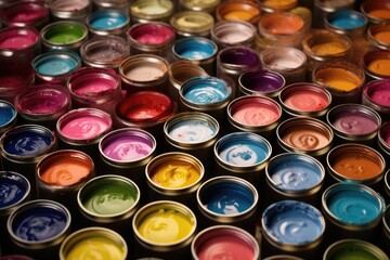 Open cans of paints, different colors. Generative AI