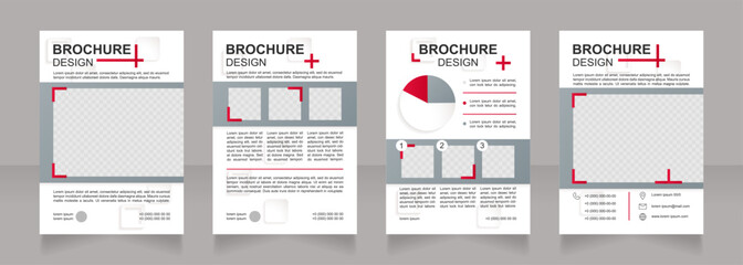 Launching new products blank brochure design. Marketing strategy. Template set with copy space for text. Premade corporate reports collection. Editable 4 paper pages. Arial Bold, Regular fonts used