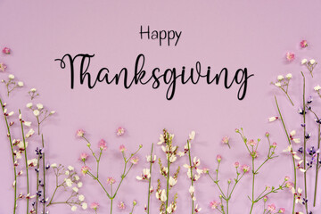 Purple Flower Arrangement, English Text Happy Thanksgiving