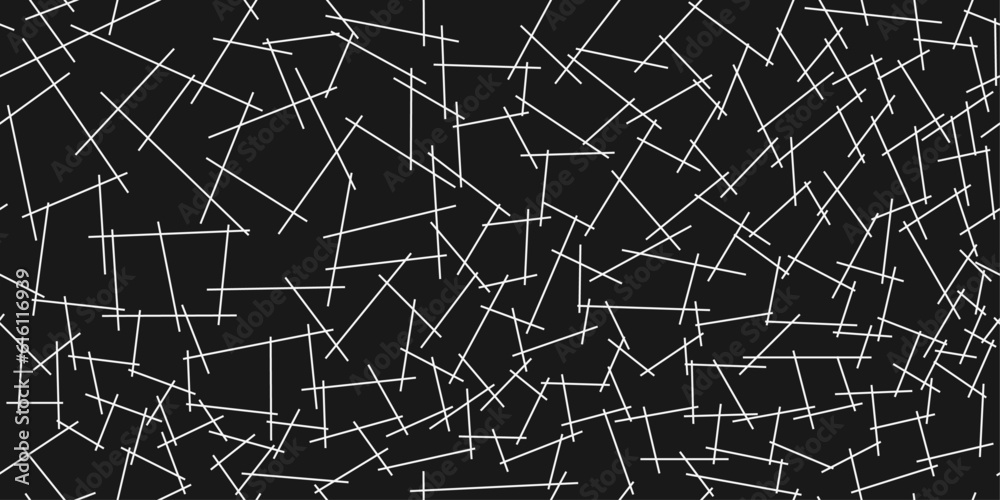 Poster White sticks on a black background, a repeating pattern of randomly placed sticks. For print and stylish design.