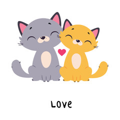 Funny Cat Together Love as English Verb for Educational Activity Vector Illustration