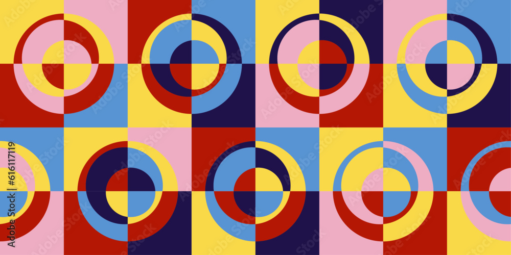Fototapete mosaic pattern with quarters, colorful rings on the tiles. modern style with circles and rings on a 