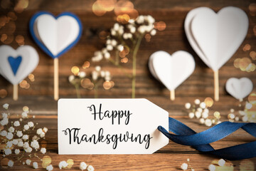 Label, Atmospheric Decoration, Heart, Flower, Text Happy Thanksgiving