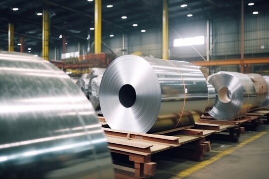 Zinc and aluminum rolls of metal sheets. Generative AI