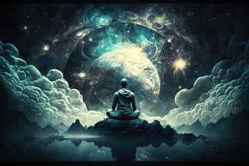 Enlightenment trough meditation. Spiritual awakening tantric meditation - obrazy, fototapety, plakaty