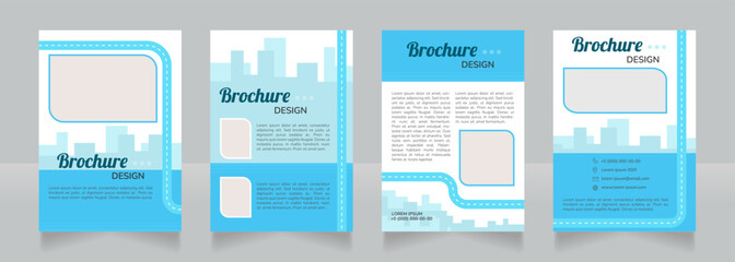 Sustainable biofuel blue blank brochure design. Template set with copy space for text. Premade corporate reports collection. Editable 4 pages. Lobster Regular, Nunito SemiBold, Light fonts used