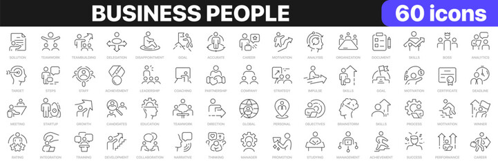 Fototapeta na wymiar Business people line icons collection. Teamwork, goal, education, skills, career icons. UI icon set. Thin outline icons pack. Vector illustration EPS10