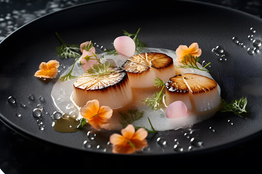 Scallops delicious meal in michelin star restaurant ai generated art