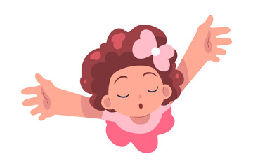 Happy Girl with Her Hands Up Above View Vector Illustration