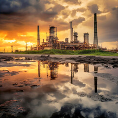 Fototapeta premium oil factory generating air pollution