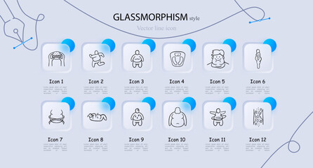 Obesity Support Icon. Weight management, healthy lifestyle, nutritional guidance, physical activity, personalized diet plans. Glassmorphism style. Vector line icon