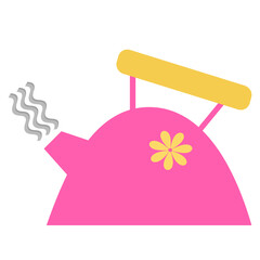 A pink kettle with boiling water cartoon clipart