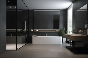 Naklejka na ściany i meble Classic style interior of bathroom in luxury house. AI generated