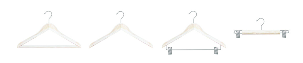 Clothes hanger isolated on white background. Wooden hanger Realistic vector clothes hanger wooden hanger closeup isolated on background. Design template, clipart or layout for graphics. Vector