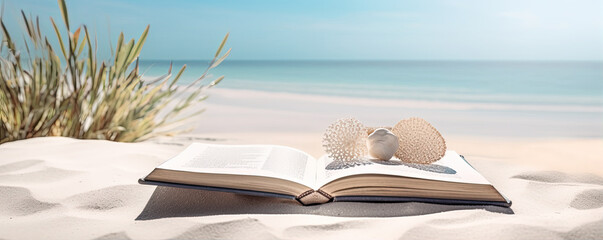 Book on the beach. Relaxation and well-being by the sea. Nice day. generative ai