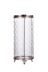 round glass metal decorative candle lantern with lid isolated with clipping path. front view
