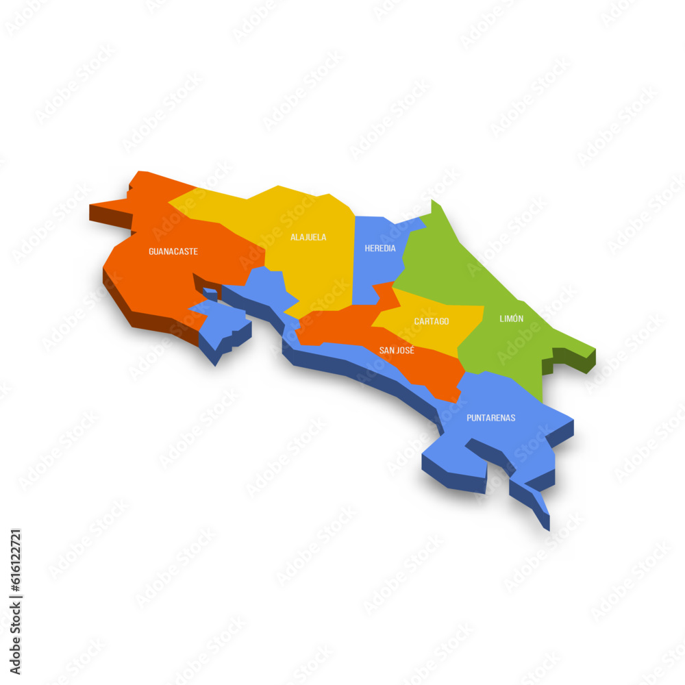 Wall mural costa rica political map of administrative divisions - provinces. colorful 3d vector map with countr - Wall murals