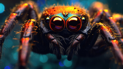 Ultra macro spider portrait, detailed close-up image of a spider's face, generative ai