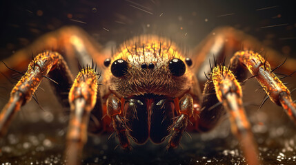 Ultra macro spider portrait, detailed close-up image of spider's face, generative ai