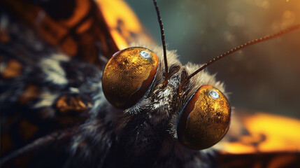 Ultra macro butterfly portrait, detailed close-up image of butterfly's face, generative ai