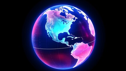 beautiful neon hologram globe planet earth - obrazy, fototapety, plakaty