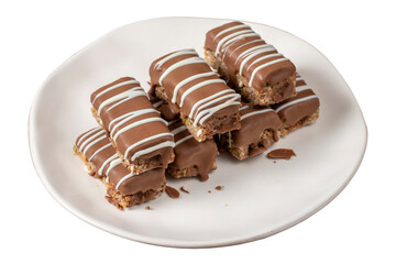 Chocolate covered cookies. Bakery products. Chocolate cookies isolated on white background. close up