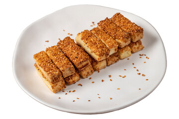 Sesame cookies. Bakery products. Salted sesame cookies isolated on white background. close up