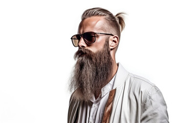Obraz premium Stylish man in a white jacket wearing sungglasses, Generative AI