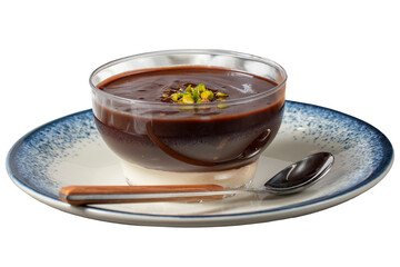 Chocolate pudding isolated on white background. Supangle or chocolate pudding prepared with sugar, starch, milk, butter and cocoa