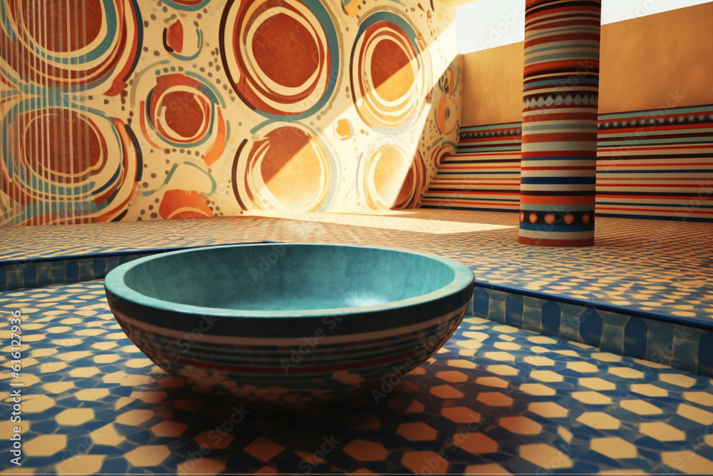 Aufkleber an abstract depiction of the iconic great bath of the indus valley civilization, with geometric patt
