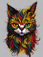 Multicolored mandala style cat head