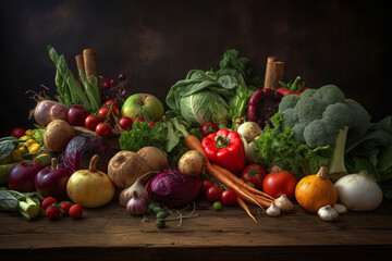 mix of assorted vegetables on wooden table