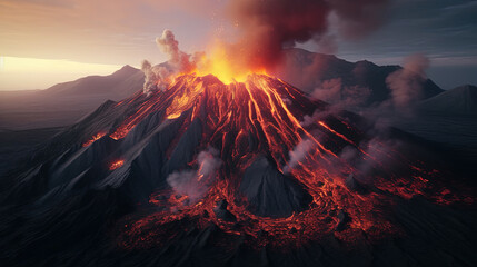 Fototapeta premium Breathtaking view of a volcano with a lava flow